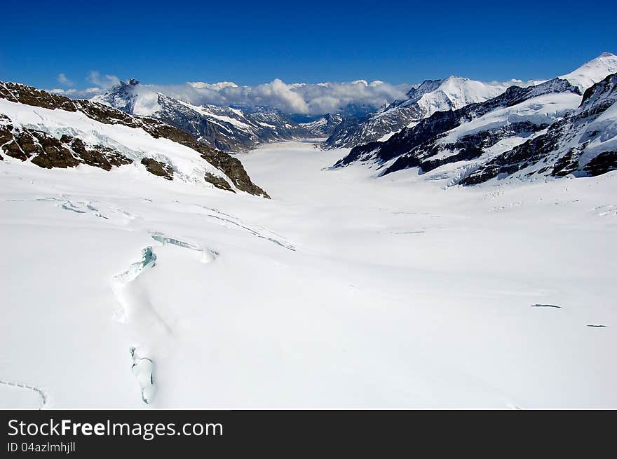 View Of Glacier In Swiss Alps