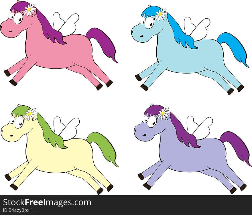 Set of colored horse with wings of Fairy Tail isolated on white background. vector illustration.