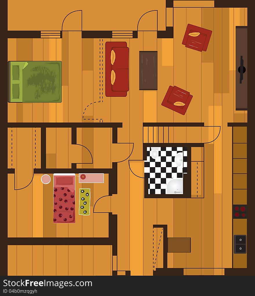 Vector drawing of modern building with furniture. Vector drawing of modern building with furniture