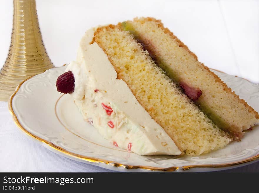 Cake with whipped cream and fruit jelly. Cake with whipped cream and fruit jelly.