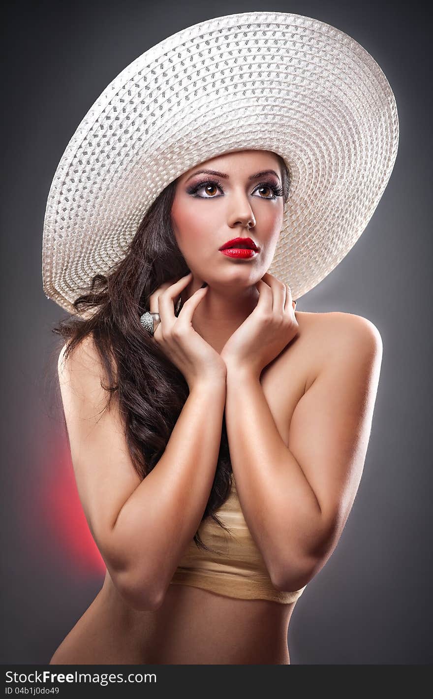 Beautiful European Girl With Hat In Studio