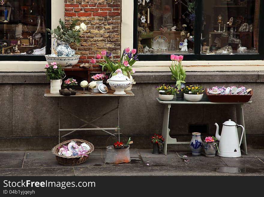 Flea market on the street of Middelburg, Netherlands