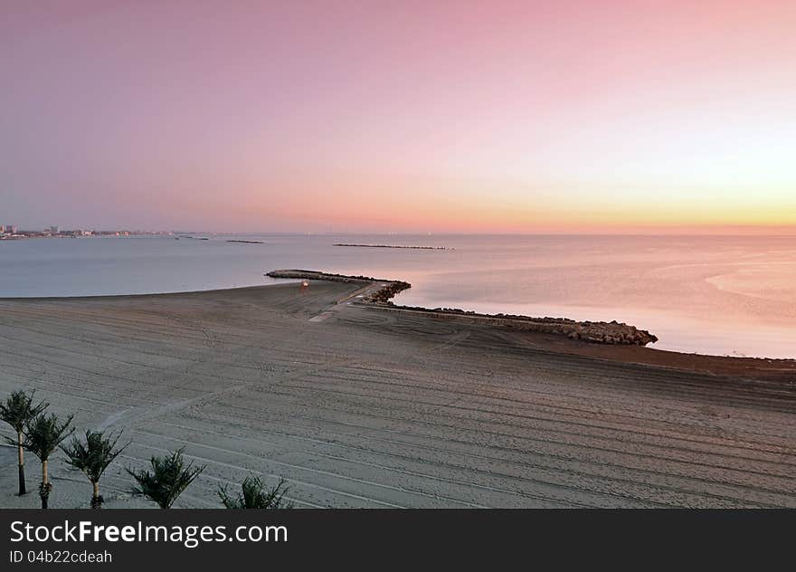 Sunrise over the Black Sea at Mamaia resort near Constanta city in Romania. Sunrise over the Black Sea at Mamaia resort near Constanta city in Romania