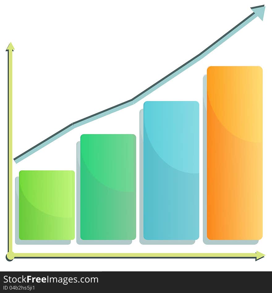 Multicolored graph with growth arrow. Multicolored graph with growth arrow