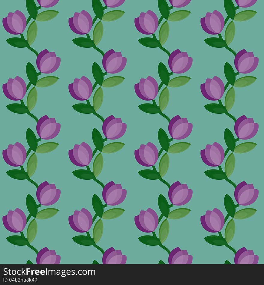 Seamless floral curves pattern with purple flowers. Seamless floral curves pattern with purple flowers