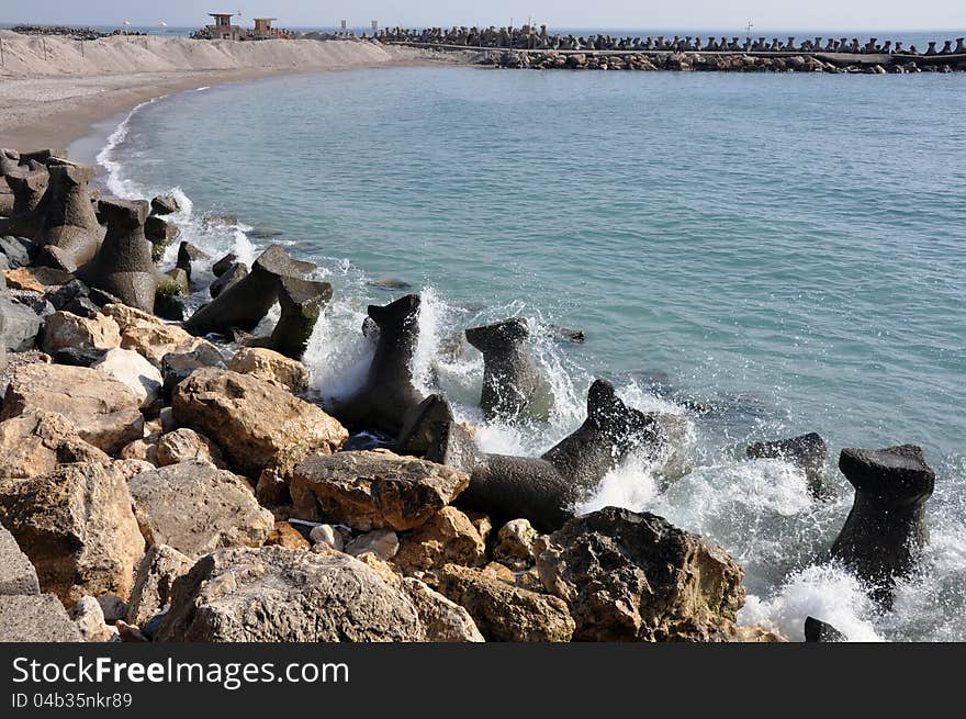 Rocky seashore of olimp youth sea resort near constanta in romania. Rocky seashore of olimp youth sea resort near constanta in romania