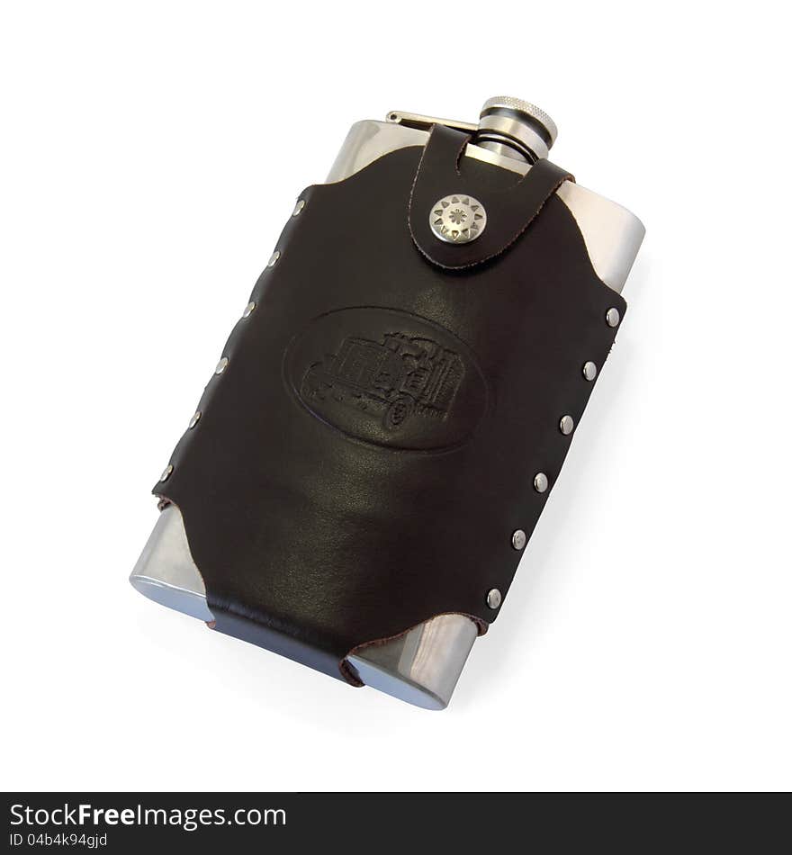 Hip Flask isolated on a white background with shadow