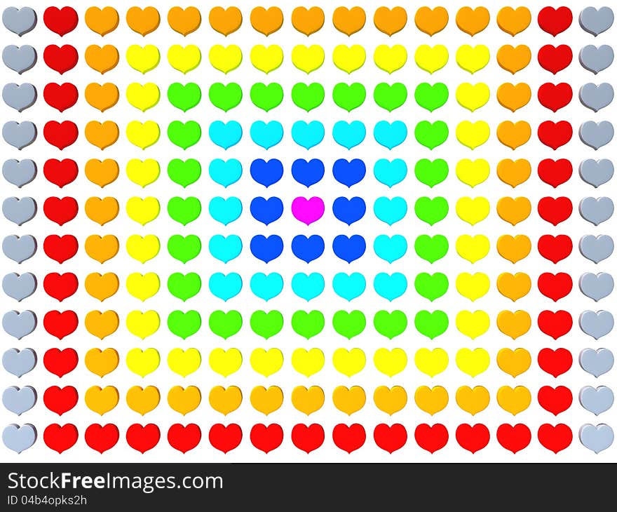 Background of the rainbow hearts, front view