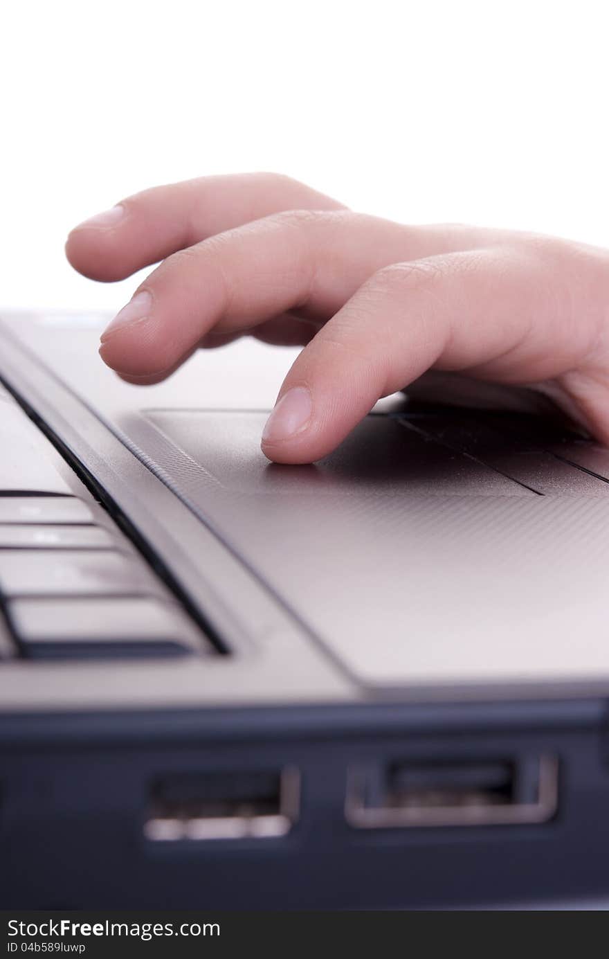 Child's hands on the keyboard of notebook. Child's hands on the keyboard of notebook