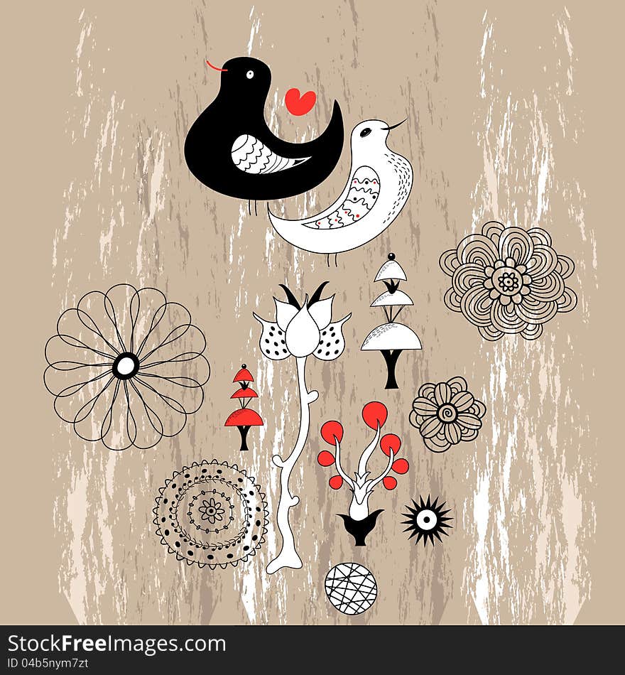 Floral background with birds