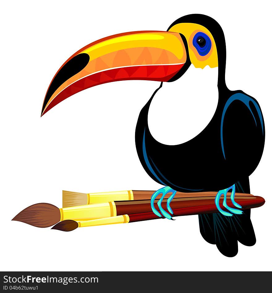 Toucan and paintbrushes