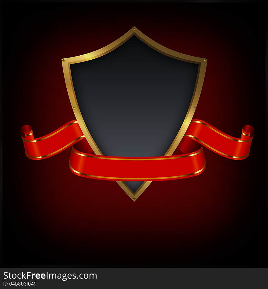 Abstract shield and red ribbon. Abstract shield and red ribbon.