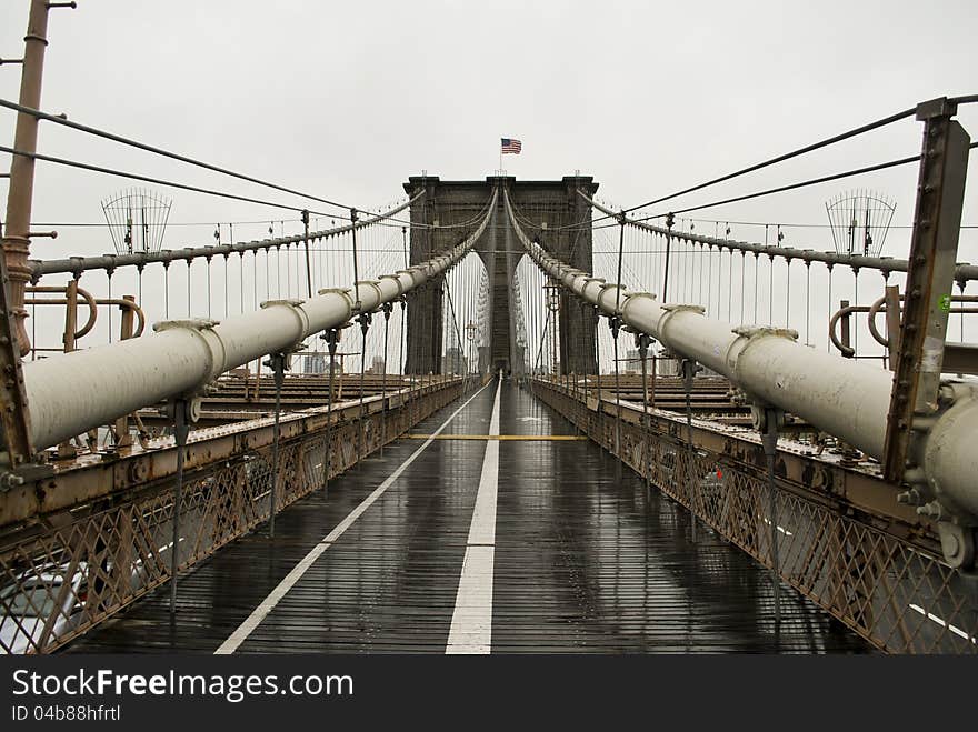 Brooklyn Bridge in a rainy day new york city