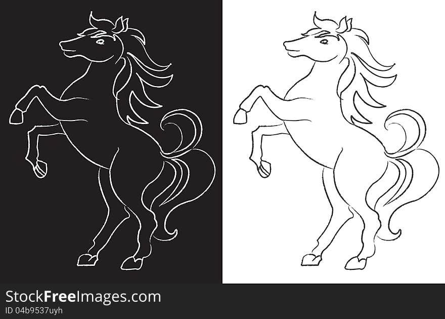 Sketch art of horse on white and black background