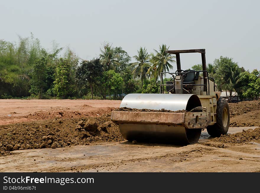 Heavy roller at site work  (road repairing). Heavy roller at site work  (road repairing)