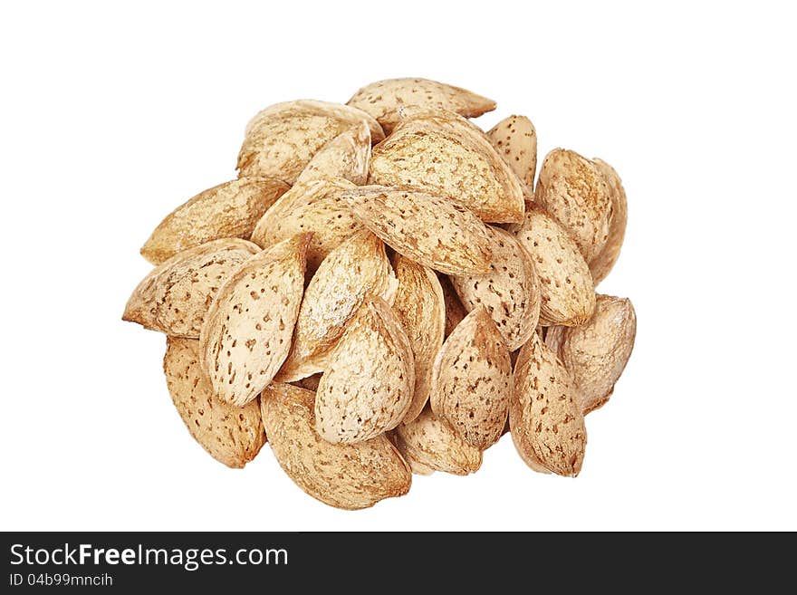 Group of almonds on a white background. Group of almonds on a white background.