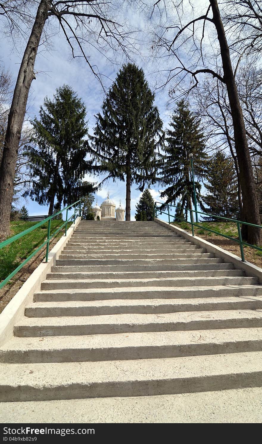 Curtea de Arges church stairs near Bucharest in Romania. Curtea de Arges church stairs near Bucharest in Romania