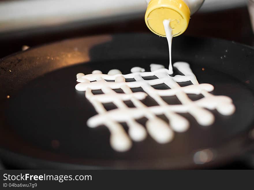 Dough grid shaped cookies on pan closeup. Dough grid shaped cookies on pan closeup