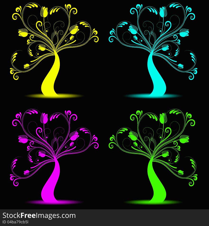 Colorfull abstract arts tree on black background. Colorfull abstract arts tree on black background