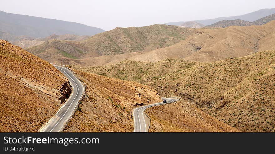 Road from Ouarzazate to Marrakesh through Atlas mountains. Road from Ouarzazate to Marrakesh through Atlas mountains