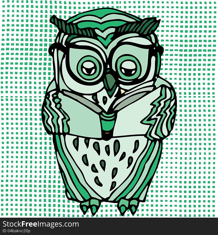 Vivid illustration of owl- green- white combination