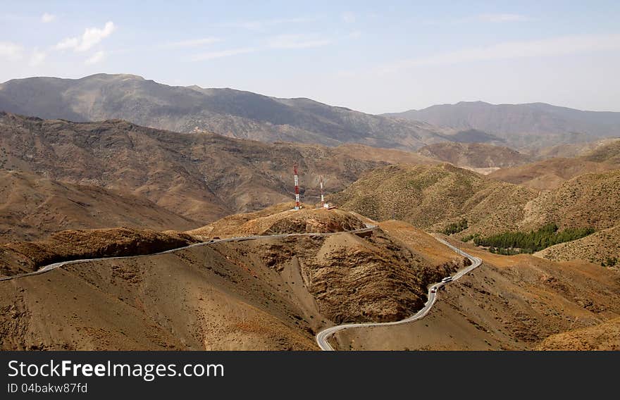 Road from Ouarzazate to Marrakesh through Atlas mountains. Road from Ouarzazate to Marrakesh through Atlas mountains