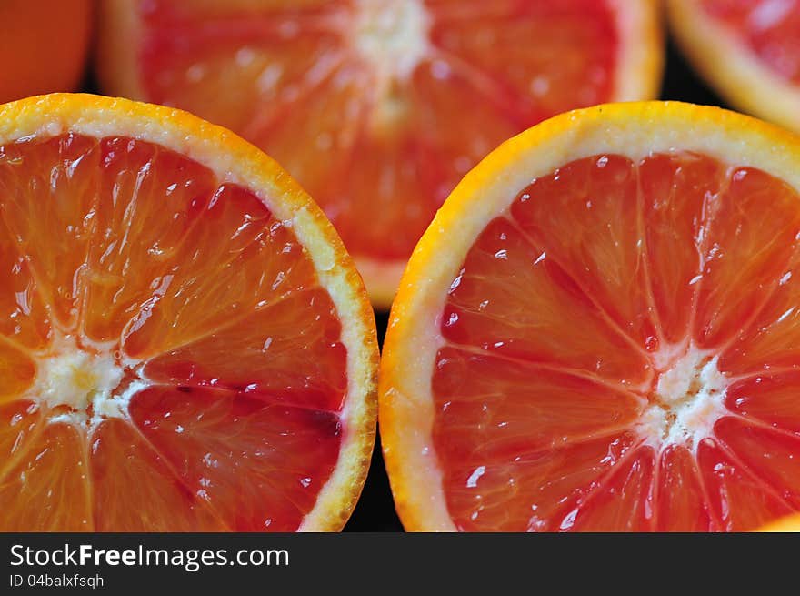 Macro shoot of a cut oranges