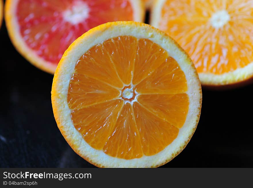 Macro shoot of a cut oranges