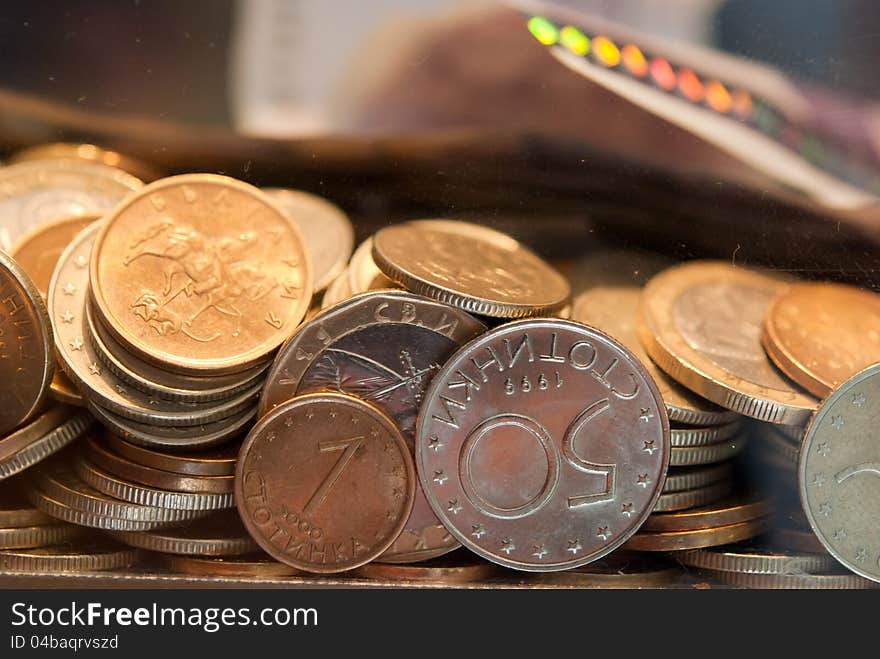 Collected pennies from money box. Collected pennies from money box