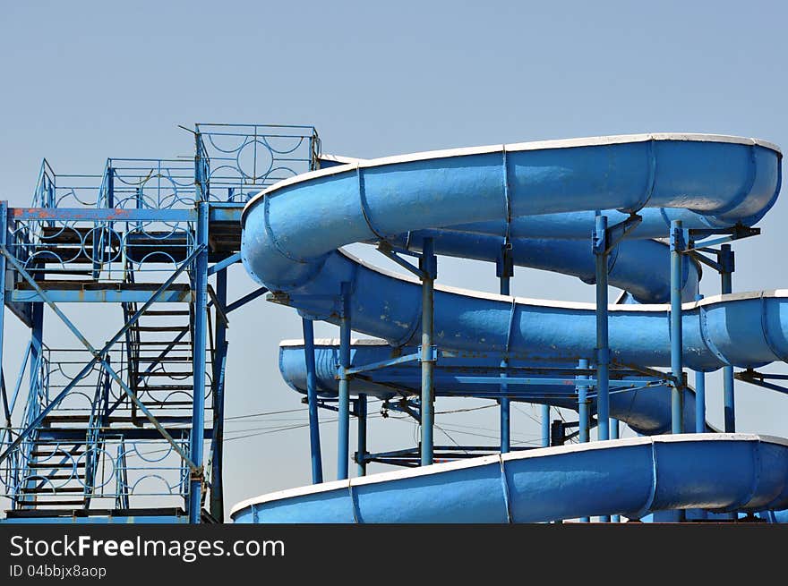 Blue water slide and stairs. Blue water slide and stairs