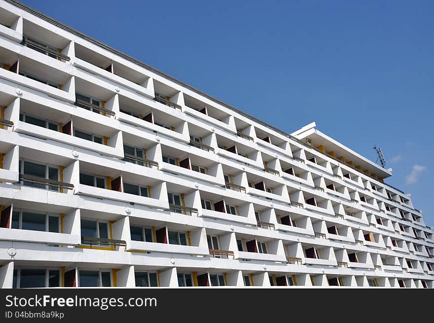 Modern white architecture and balcony in Olimp resort near Constanta city in Romania on the Black sea coast. Modern white architecture and balcony in Olimp resort near Constanta city in Romania on the Black sea coast