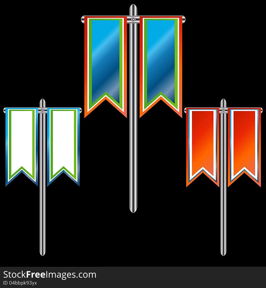 Three multi-colored banners on the iron basis. Three multi-colored banners on the iron basis