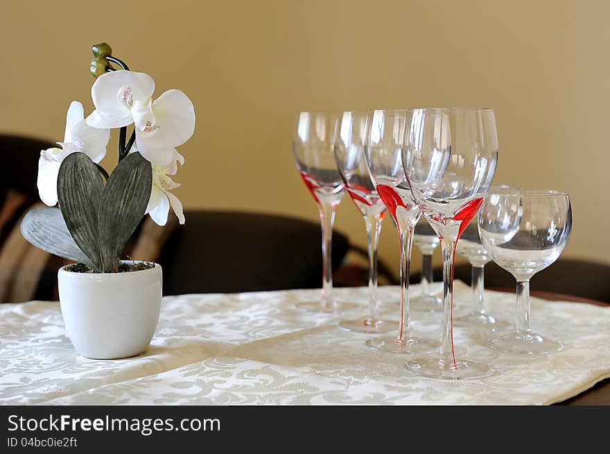 White orchid and champagne glass