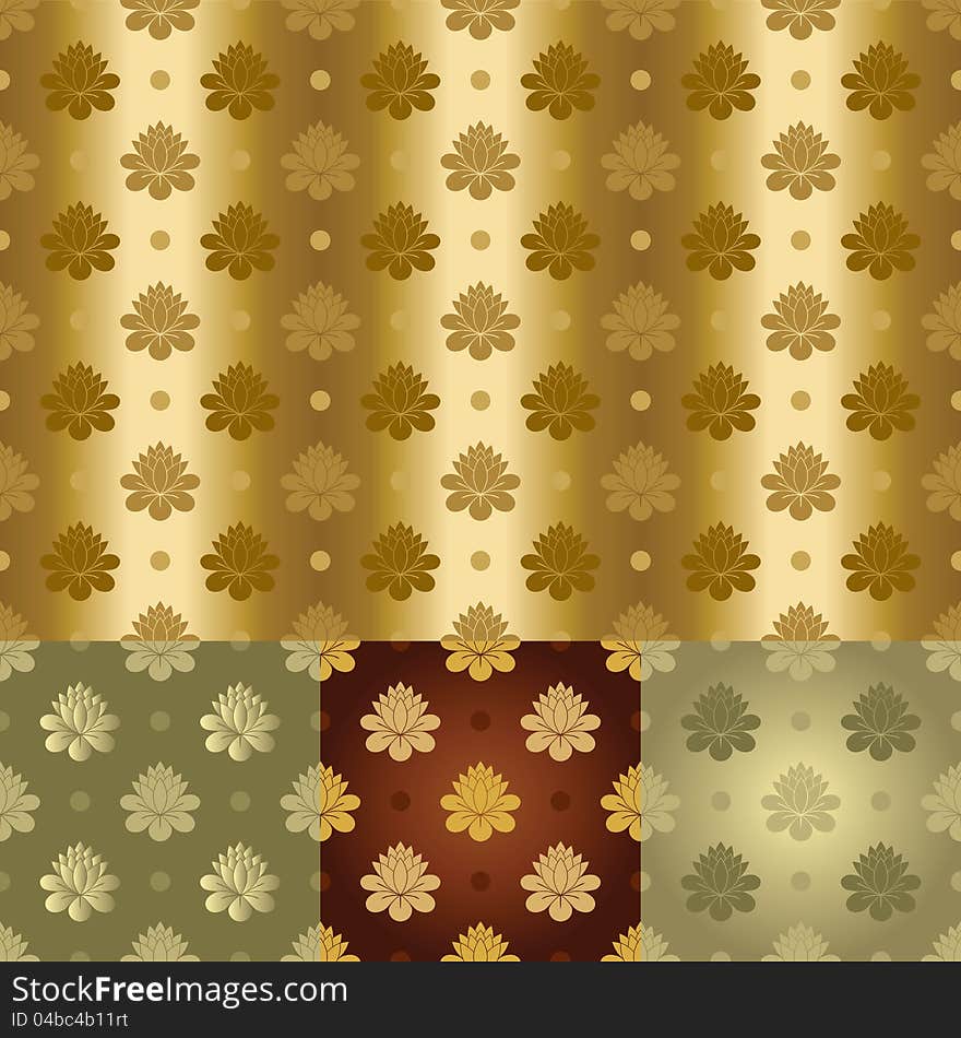 Seamless gold and silver floral pattern in four color combinations. Seamless gold and silver floral pattern in four color combinations