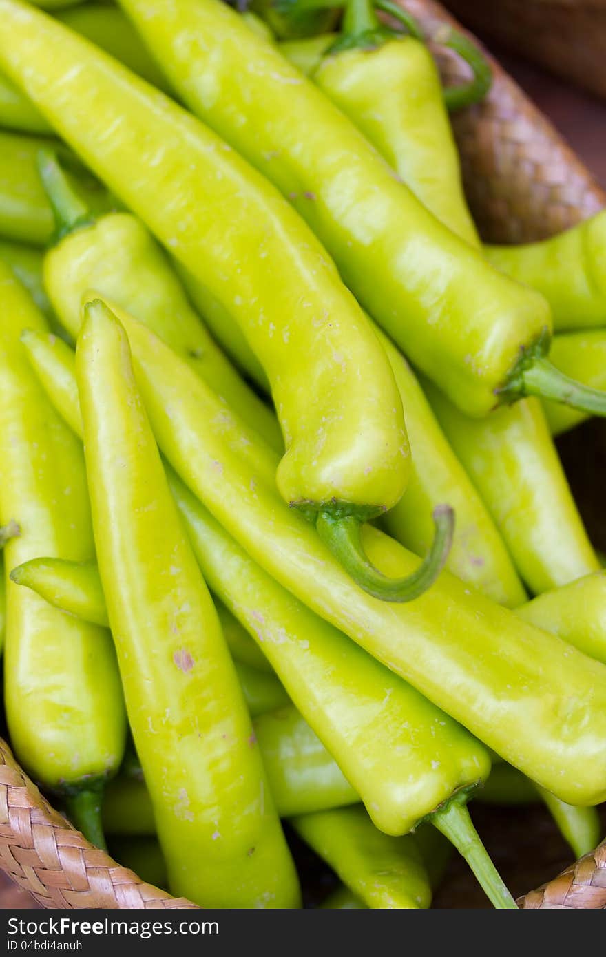 Group of Green Chilli in basket