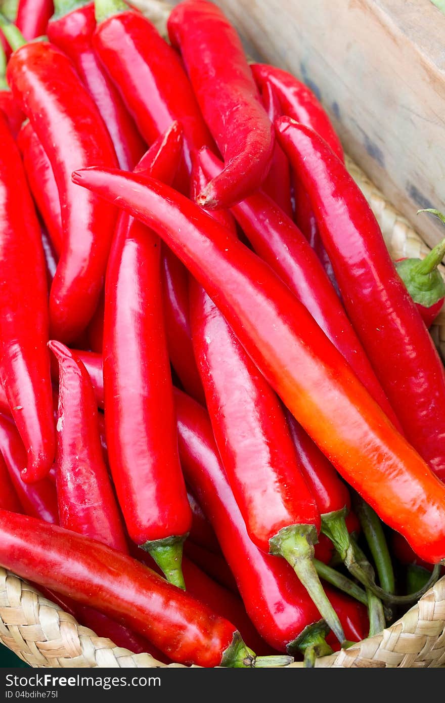 Many Spicy Red Chilli in Basket