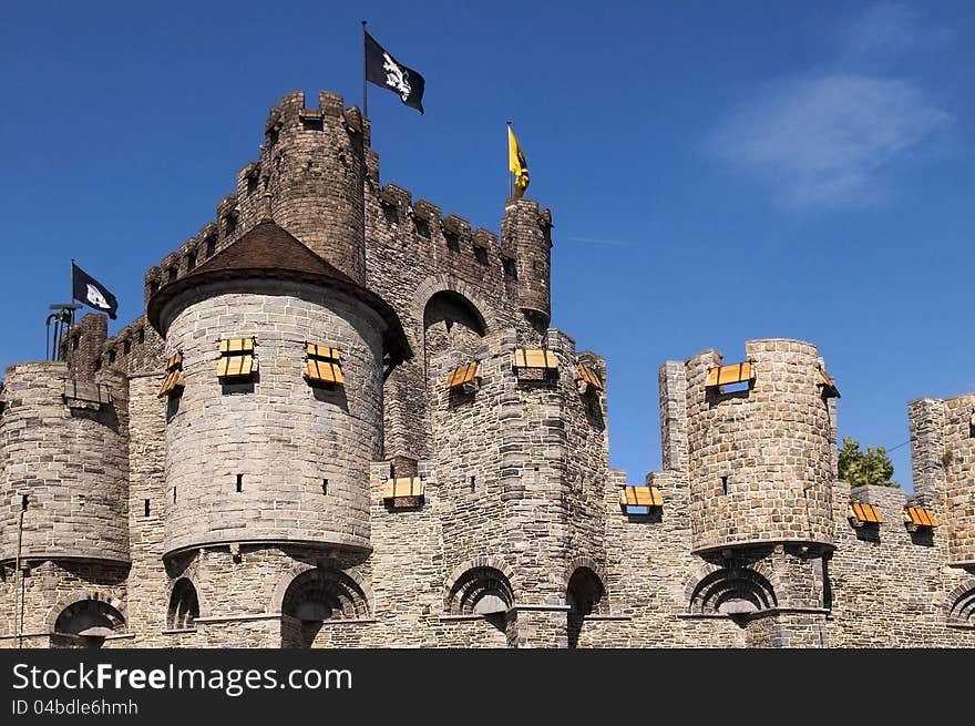 Medieval towers of castle Gravenshteyn in Gent, Belgium