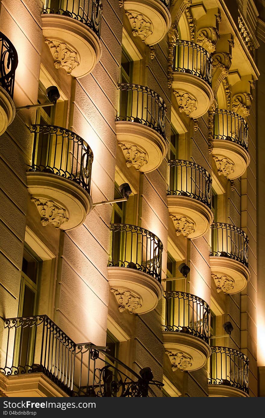 Beautiful illuminated building at night in Barcelona