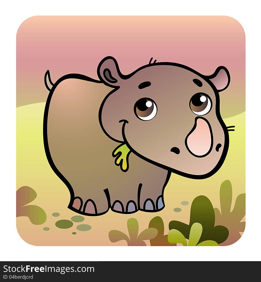 vector illustration of friendly rhino in savanna