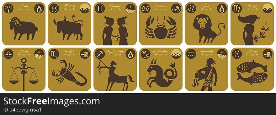 The twelve signs of the modern zodiac and their symbols. The twelve signs of the modern zodiac and their symbols