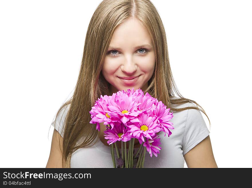 Sexy Blond Woman with Flowers