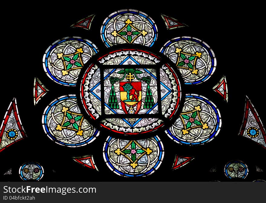 Notre Dame de Paris stained glass window. Notre Dame de Paris stained glass window