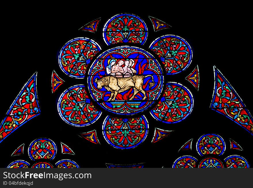 Notre Dame de Paris stained glass window. Notre Dame de Paris stained glass window