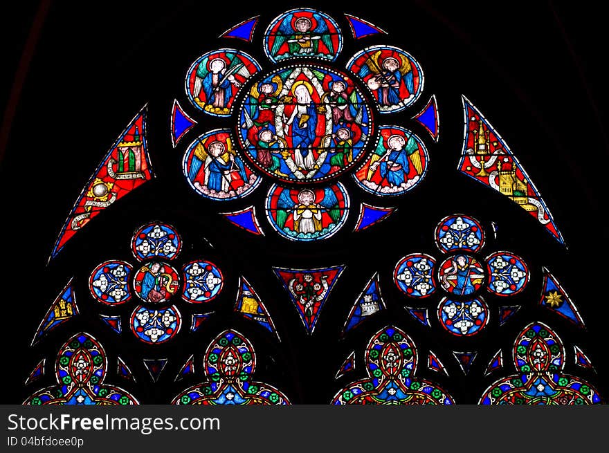 Notre Dame de Paris stained glass window. Notre Dame de Paris stained glass window