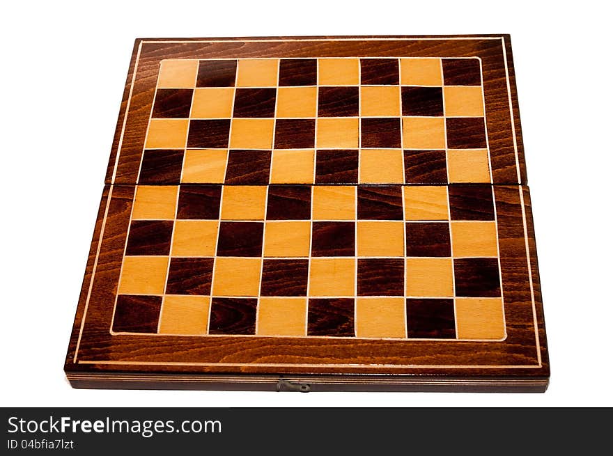 Empty wooden chess board isolated on white background. Empty wooden chess board isolated on white background