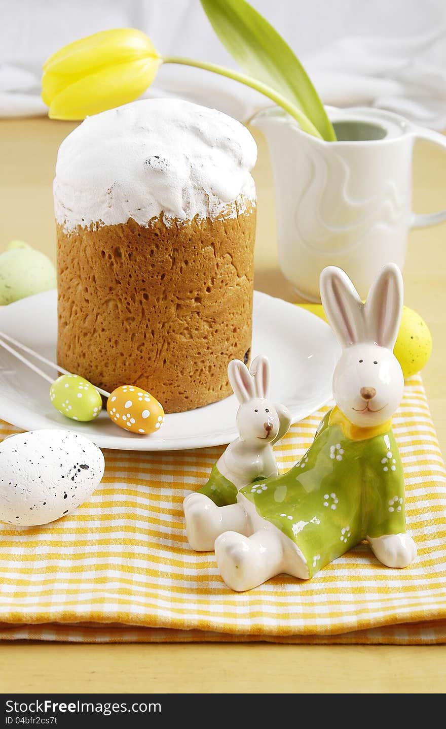 Home made traditional Easter sweet bread decorated with icing