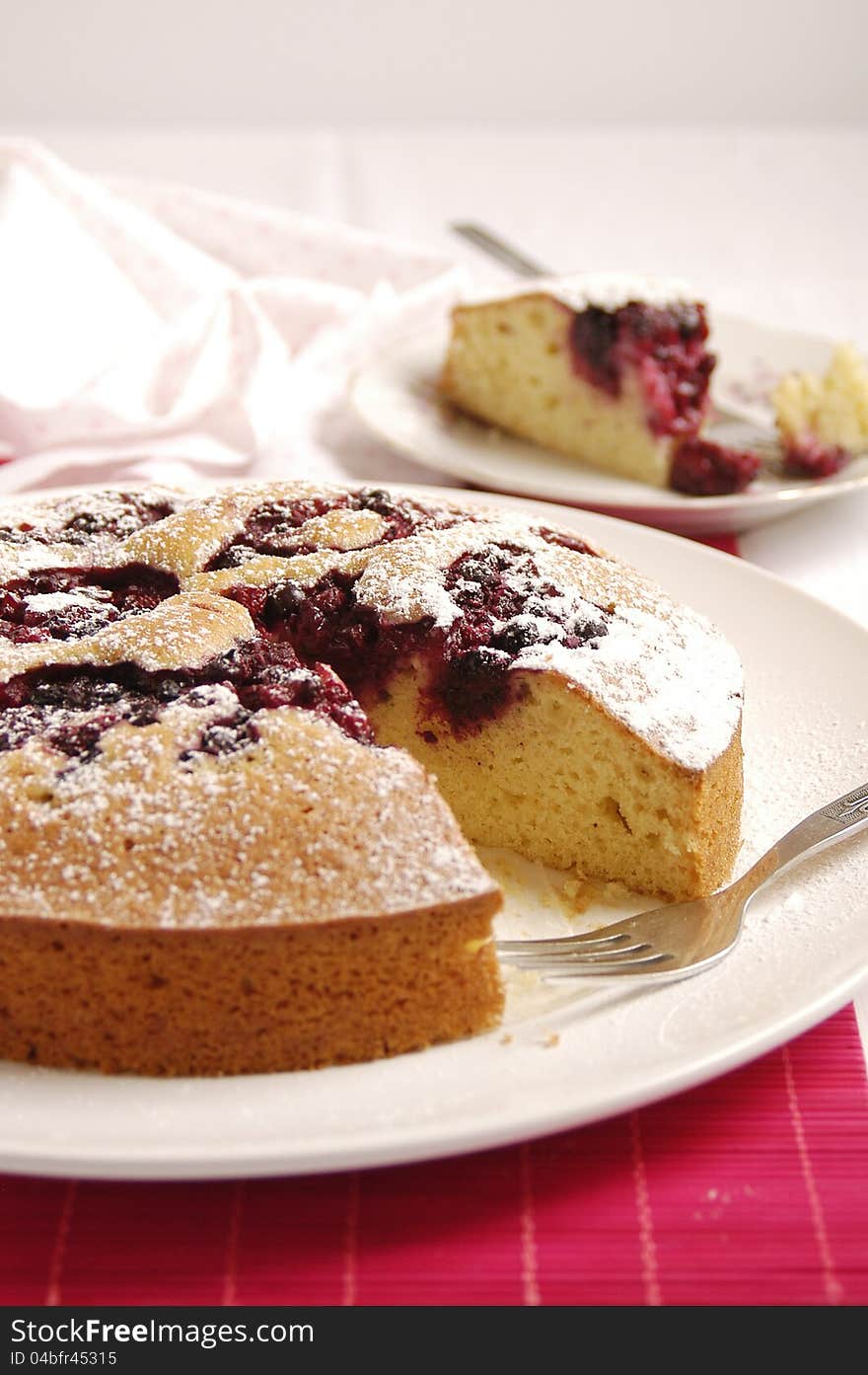 Home made fresh sweet berry pie on bright background