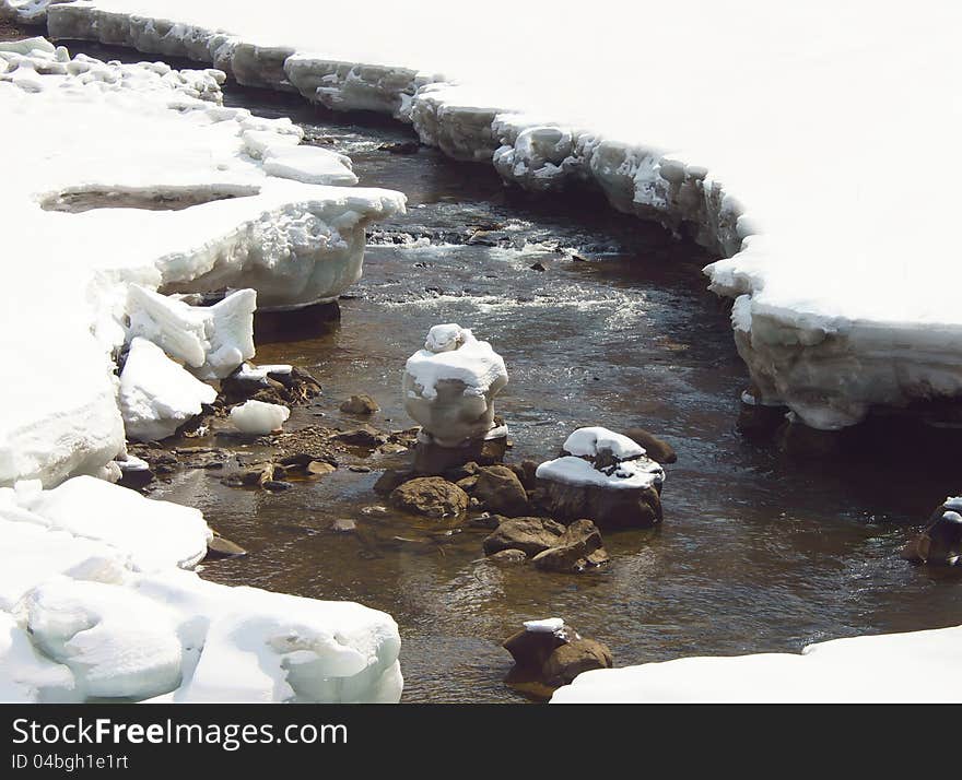 River with snow in the northeast of china