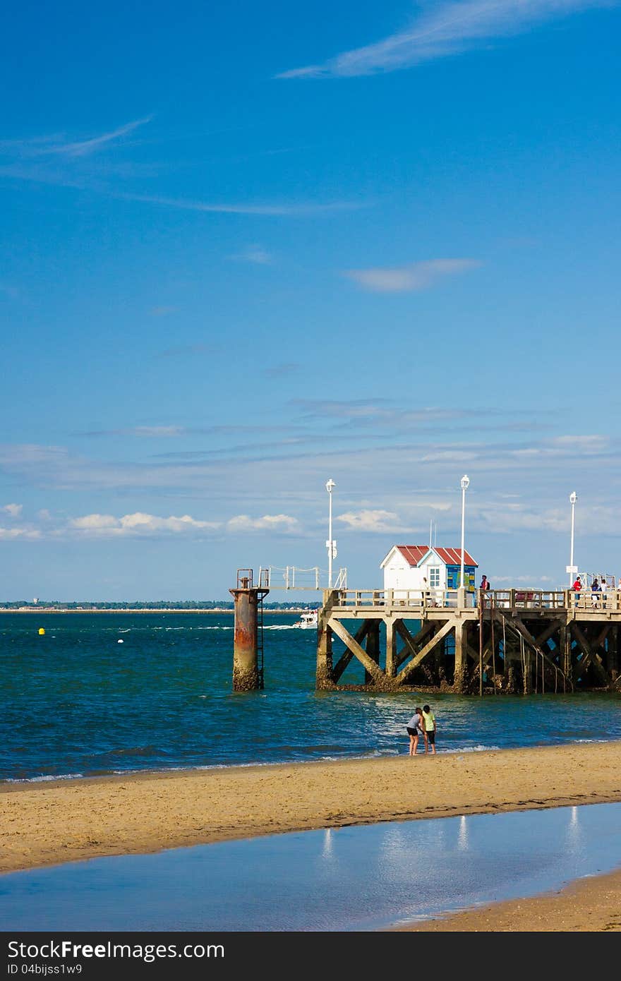 Pier in Arcachon (Aquitaine, France) in sunny day. Pier in Arcachon (Aquitaine, France) in sunny day