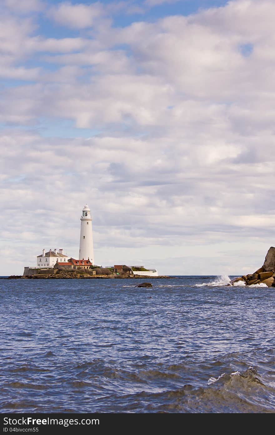 St Marys lighthouse on its island at high tide. St Marys lighthouse on its island at high tide